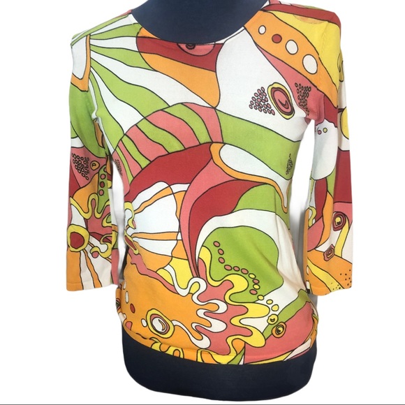 90s does 70s hippie Patterned Shirt 3/4” sleeve - Picture 3 of 4